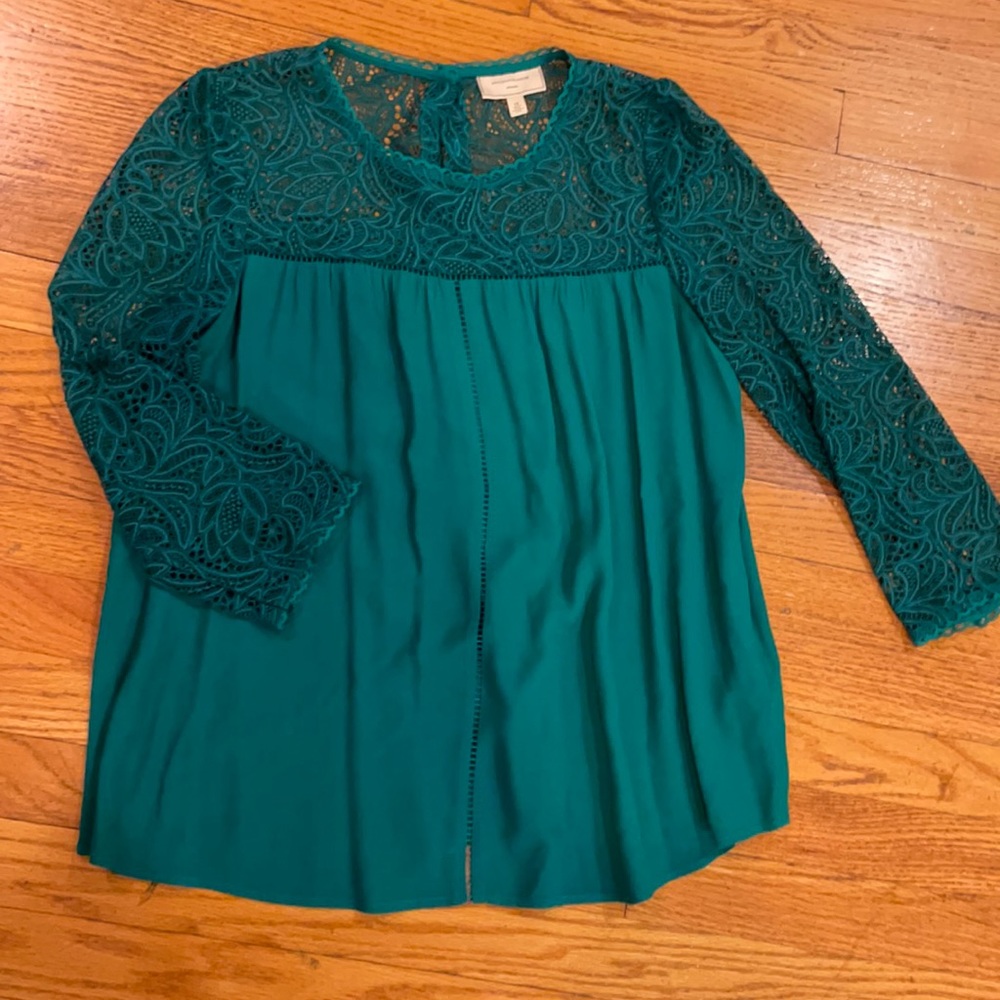 EUC Moulinette Sœurs Green Lace-Detail Blouse